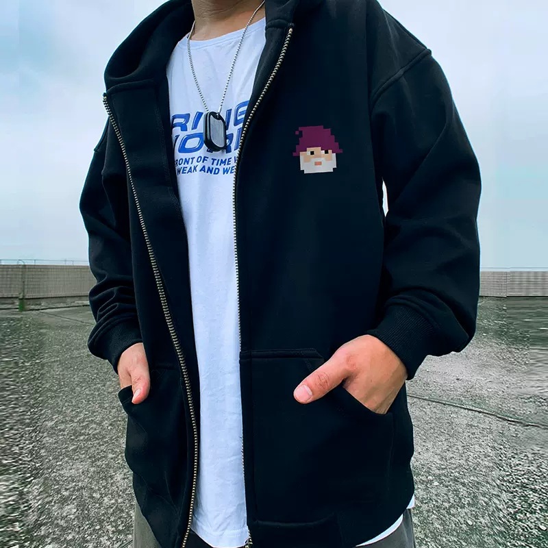 Americký oversized kardigan, mikina s kapucí, Instagram, trendy pánské oblečení s oversized kapucí, podzimní a zimní šedá_voghion.com