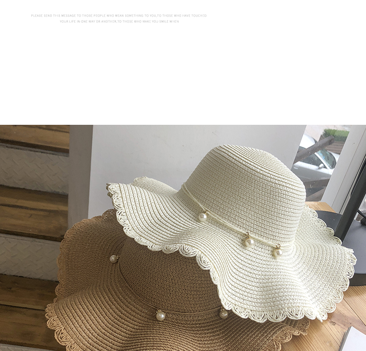 Hat for women in summer, small refreshing waves, large brimmed straw Korean version, versatile pearl, casual protection,_voghion.com