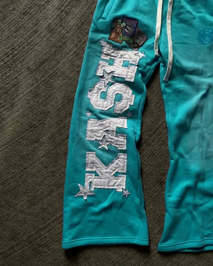 Vintage Red Double-layer Sports Y2K Mens Hip-hop Letter Patch Embroidered Loose Casual Elastic Waist Jogging Pants_voghion.com