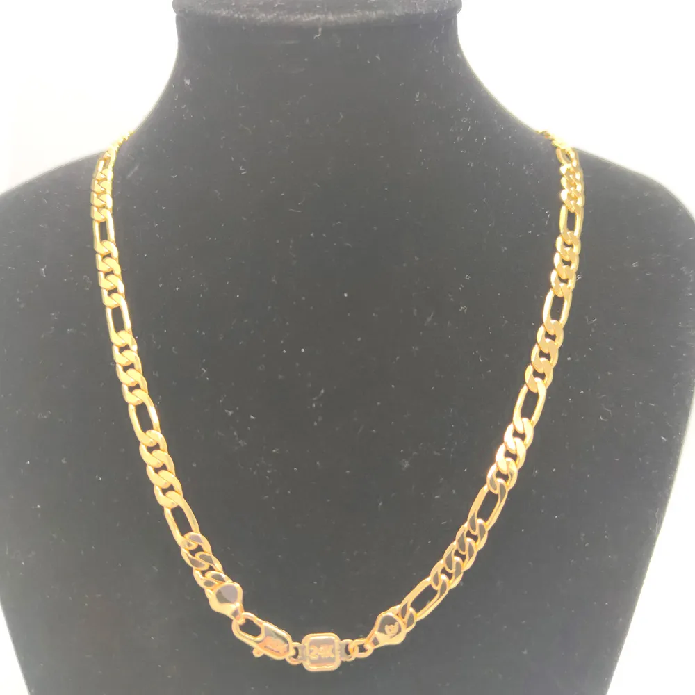 Collane con ciondolo Timbro Oro giallo riempito 6MM Classico Solido Catena Figaro Collana 20" Unisex_voghion.com
