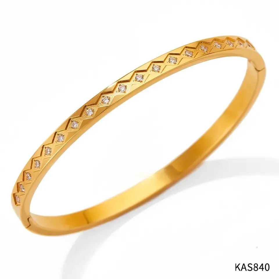 Bangle Bracelet Waterproof White Cubic Zirconia Gold Plated_voghion.com