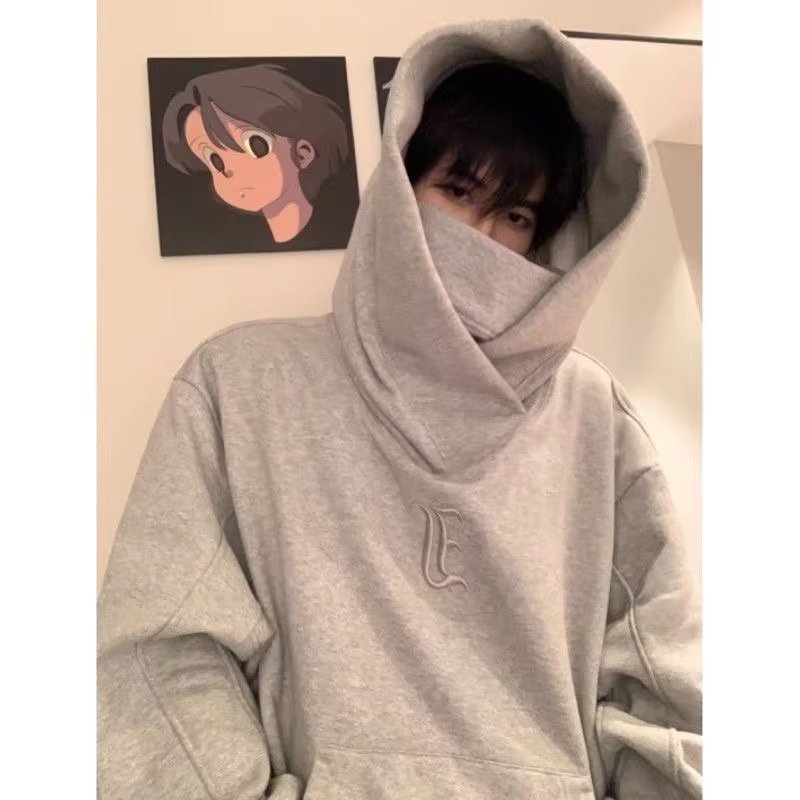 Felpa con cappuccio uomo finto due pezzi collo alto e zip lunga_voghion.com
