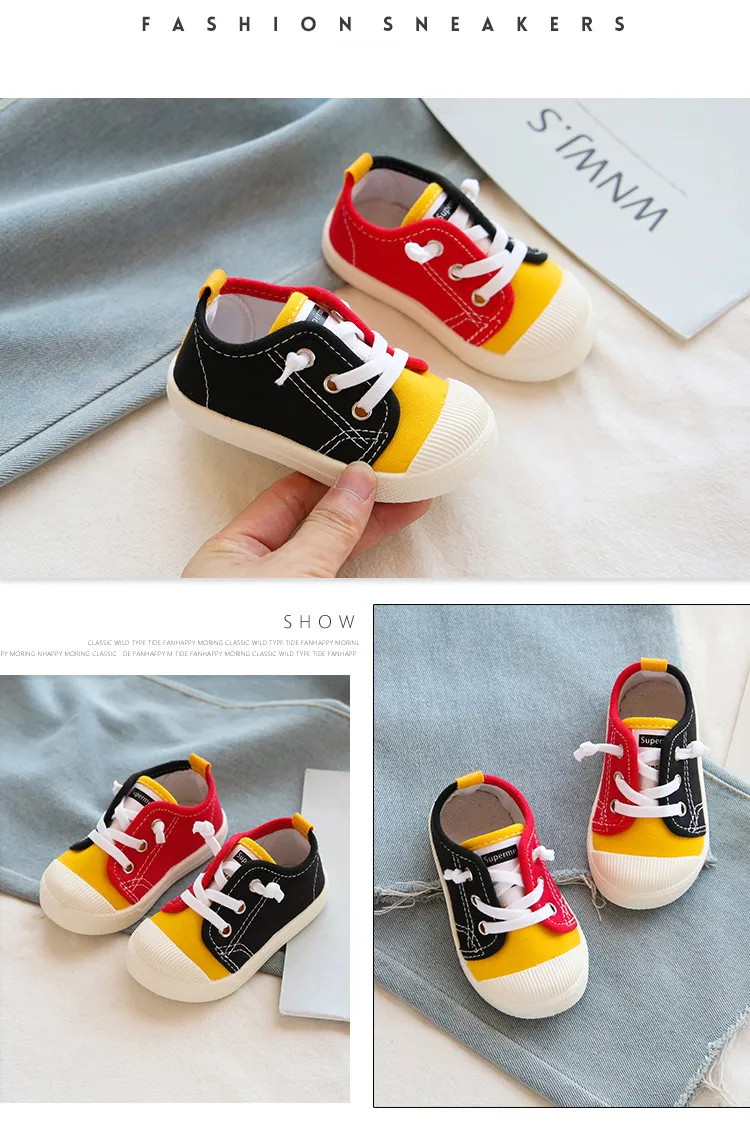 Boys Sneakers Girls Tennis Lace-up Children Footwear Toddler Yellow Chaussure ato Casual Kids Canvas Shoes Sizes_voghion.com