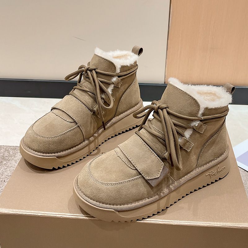 Schneestiefel für Damen, lässig, mit Schnürung, plus warme Plateaustiefel mit dicker Sohle, hoher Schaft und niedriger Schaft_voghion.com