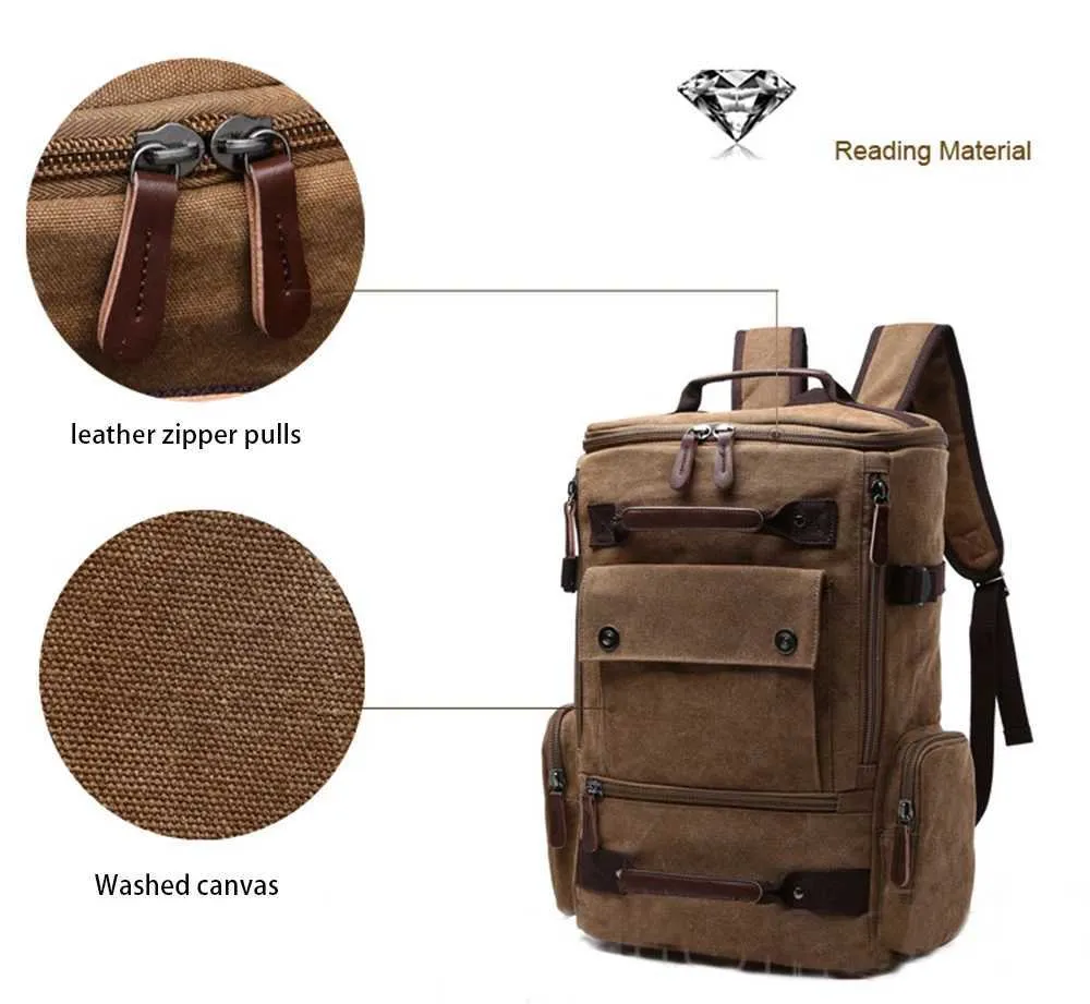 Vintage Canvas Backpack For Men Travel Laptop Rucksack Large_voghion.com