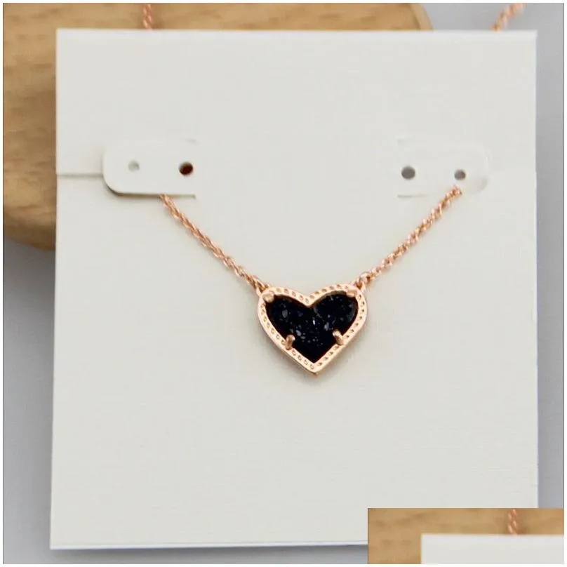 Anhänger Halsketten Halskette Herz Druse Echt vergoldet Baumeln Glitzer Schmuck Brief Geschenk mit Staubbeutel Tropfen_voghion.com