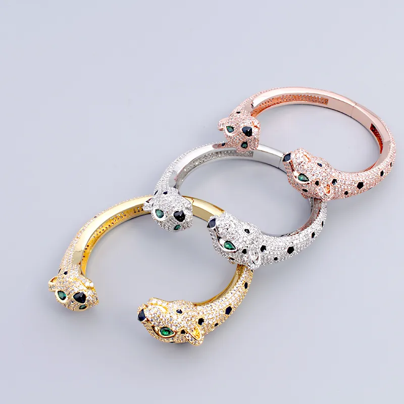 Double Headed Leopard Bangle Gold Plated Designer Torque Bracelet_voghion.com