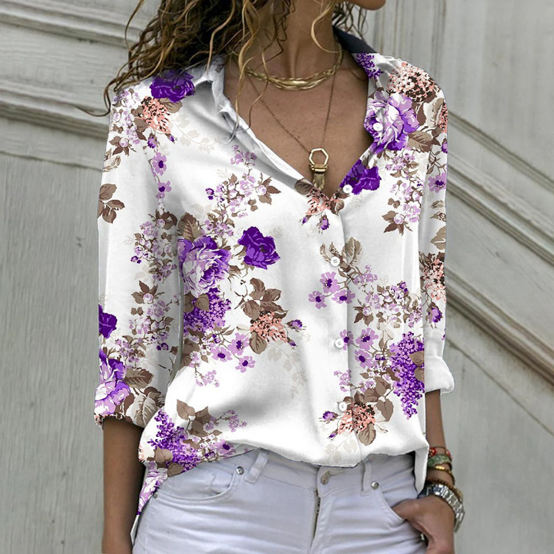 Women’s Printed Long-sleeved Blouse Loose Fit Spring Summer Shirt_voghion.com