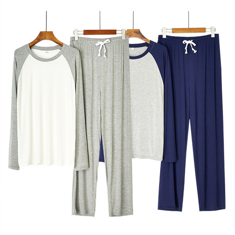 È possibile indossare pigiami da uomo semplici pantaloni a maniche lunghe con maniche a spalla in cotone e seta_voghion.com