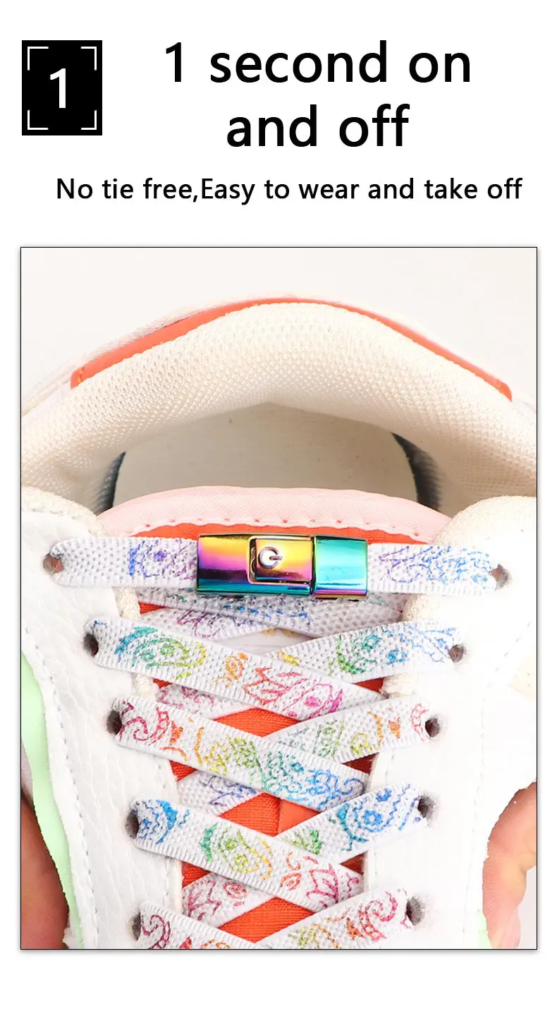 Lacci elastici piatti senza lacci per scarpe da ginnastica con stampa anacardi, lacci colorati con chiusura in metallo senza lacci_voghion.com