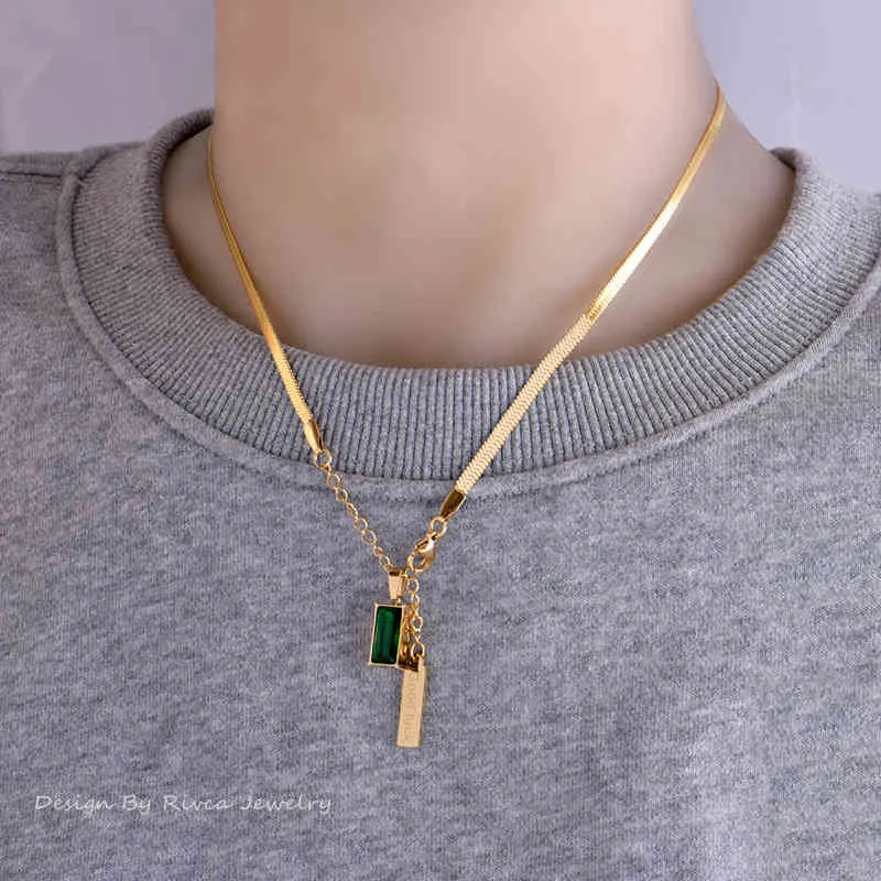 Geometrischer grüner Kristall-Hänger aus Edelstahl, sexy Schlangenknochen-Schmuck, modische Schlüsselanhänger für Frauen_voghion.com