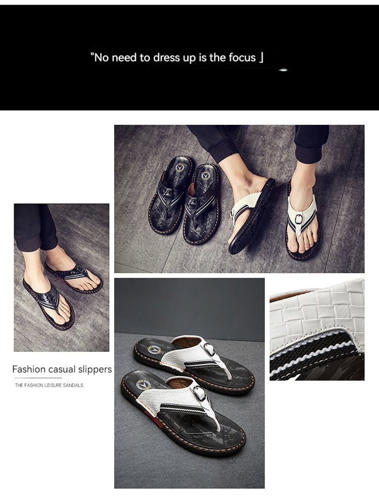 Summer fashion casual sandals leather beach shoes, clip on men's anti slip and trendy slippers, herringbone slippers_voghion.com