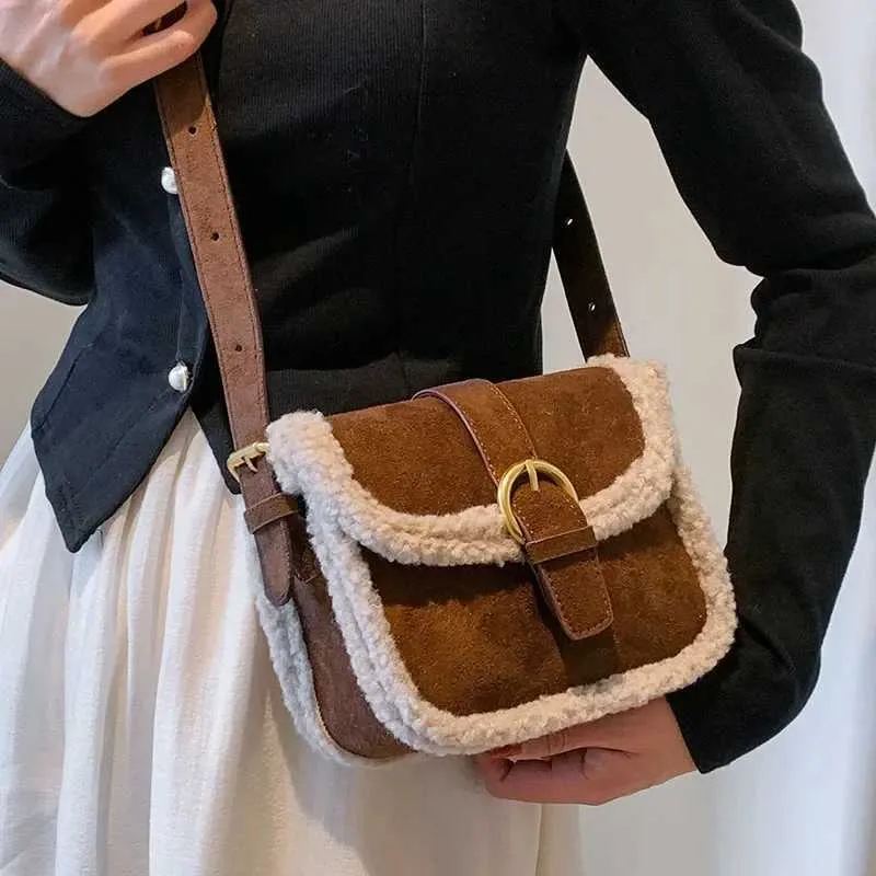 Retro-Crossbody aus Lammwolle für vielseitige, süße Geldbörsen und Handtaschen für Damen, Umhängetasche, Bolsos De Mujer, SacC241212_voghion.com
