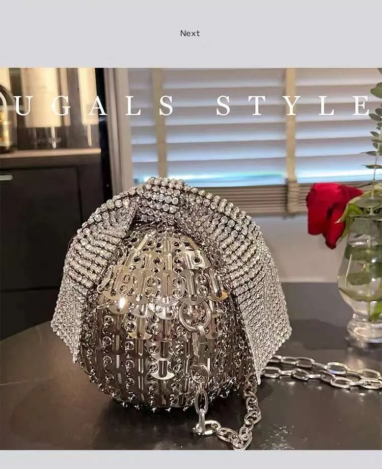 Borsa a tracolla da sera con pochette da sposa, fatta a mano, con pallina circolare in cristallo intrecciata e nodo a fiocco, da strada_voghion.com