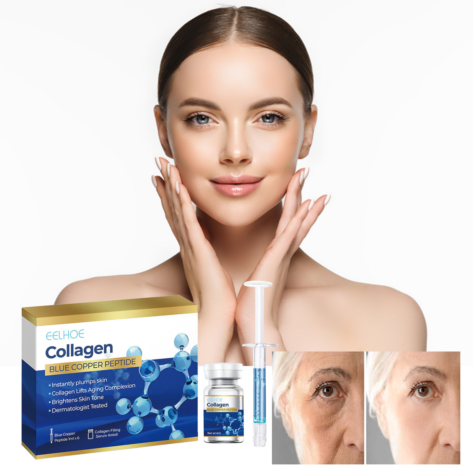 EELHOE Set de peptide de cupru albastru Colagen și fermitate facială Esență hidratantă anti-îmbătrânire_voghion.com