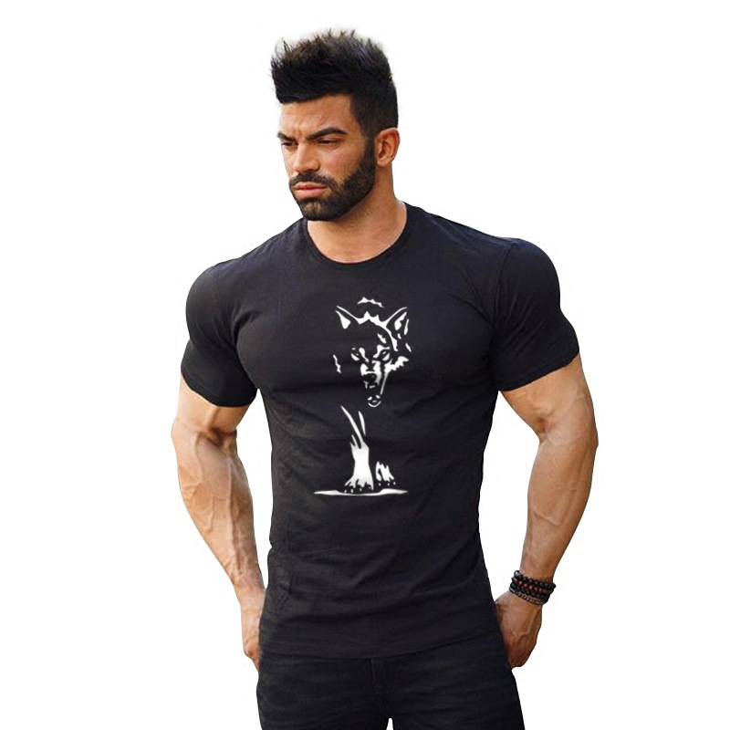 Maglietta da uomo per bodybuilding e fitness, in cotone, a maniche corte, traspirante, casual._voghion.com