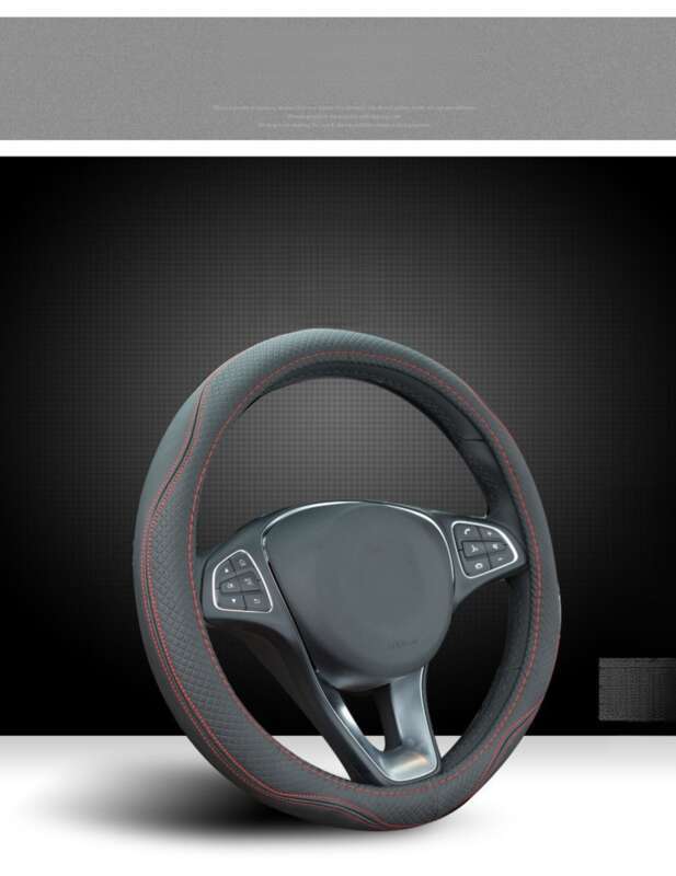 Volante in pelle a doppia aghi con giunture bicolore, coprivolante circolare per auto, coprivolante sportivo minimalista a forma di mulino a vento_voghion.com