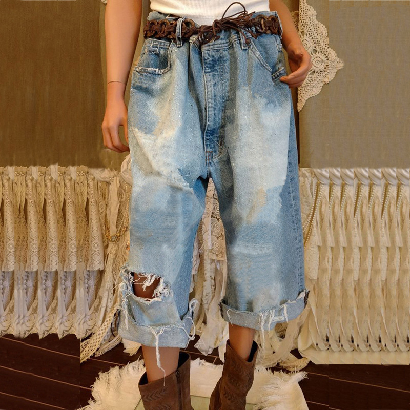 Retro Ethno Denim Schlaghose Für Damen Mit Fransen Im Tribal Design_voghion.com