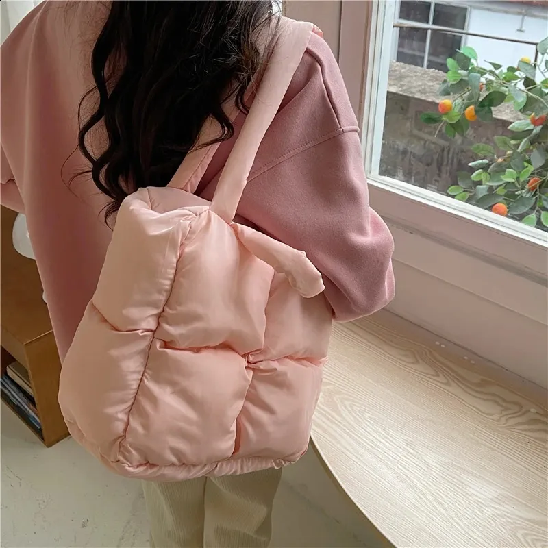 Borsa a tracolla gonfia da donna, trapuntata, in cotone spaziale, imbottita, in piuma, grande capacità, borsa a mano invernale per la spesa_voghion.com