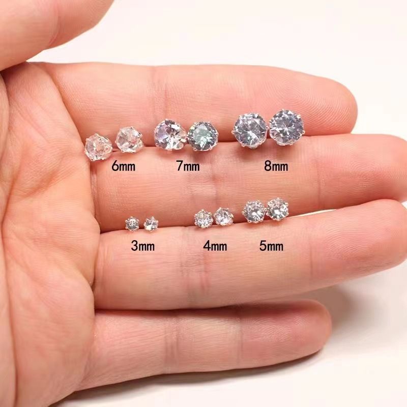 Super flash size simple small bone studs ear hole unisex advanced zircon earrings_voghion.com