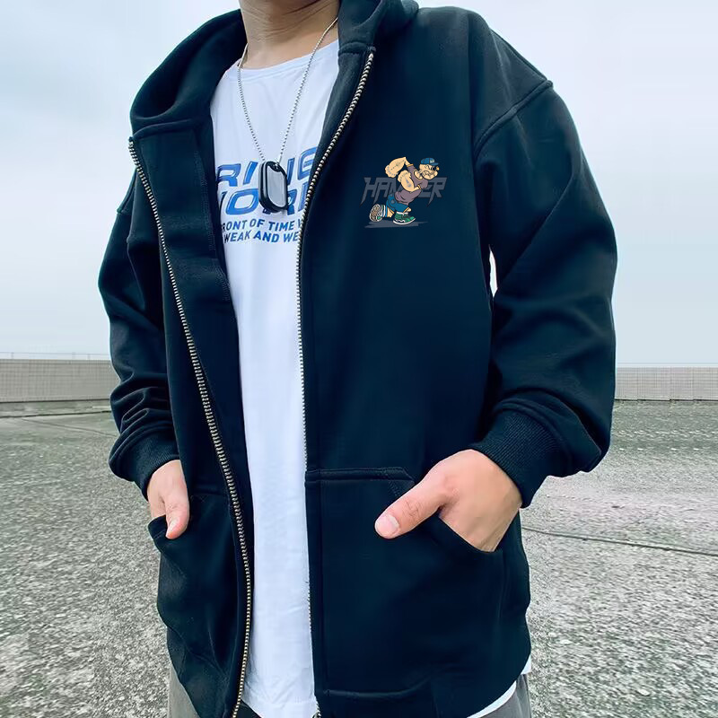 Sweater stor størrelse vinter hætte bogstaver American fat coat mænds forår og efterår trendy mærke løstsiddende mænd_voghion.com