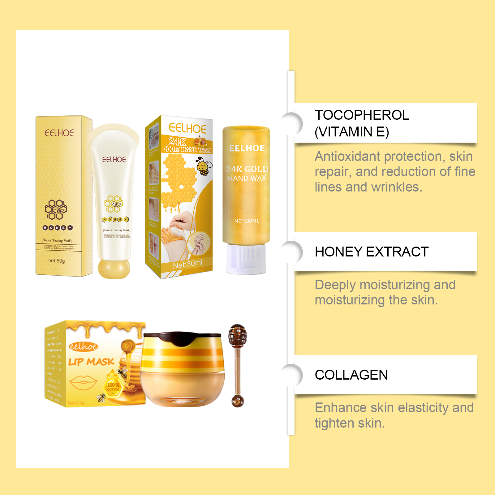 EELHOE Set exfoliant hidratant pentru piele cu miere Set hidratant exfoliant delicat pentru curățarea pielii_voghion.com