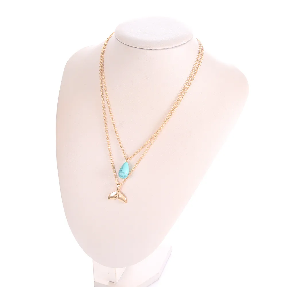 Layered Pendant Necklaces With Turquoise Fishtail Gold Chain Gift_voghion.com