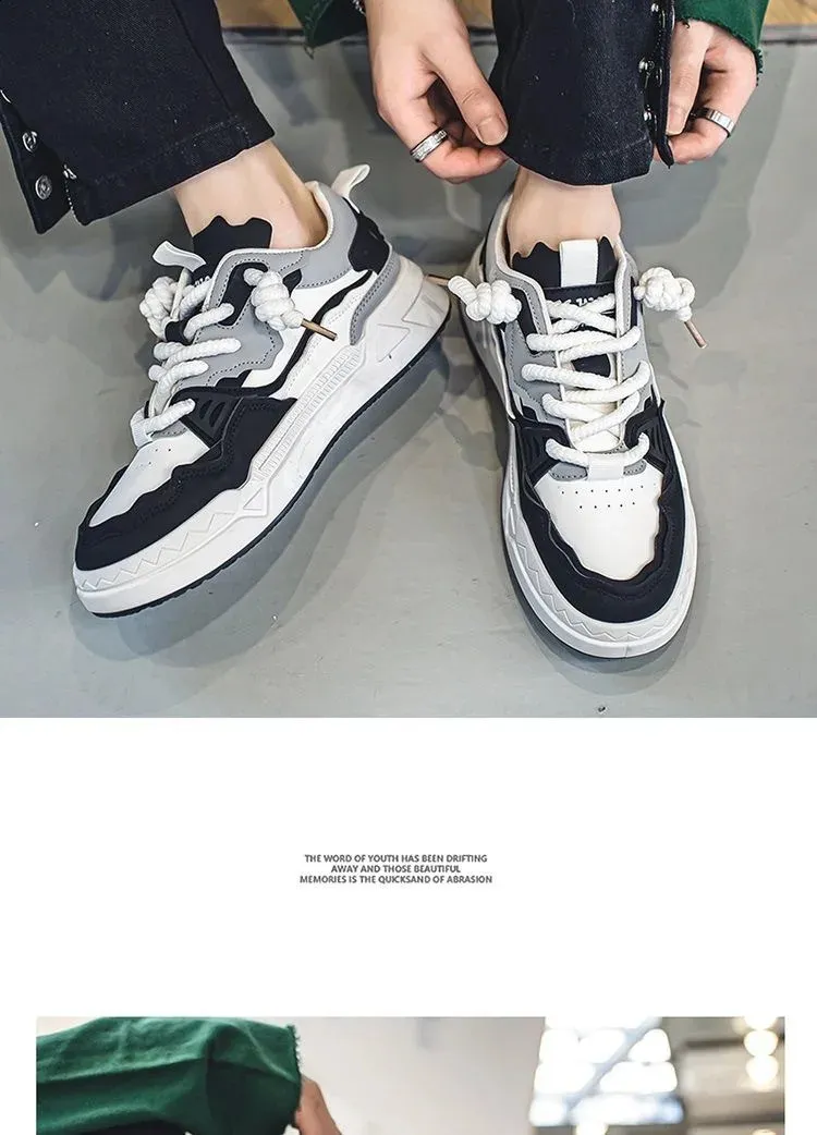 Trend chleb tkany koronkowy patchwork street hip-hop krótkie grube męskie buty sportowe 241007_voghion.com