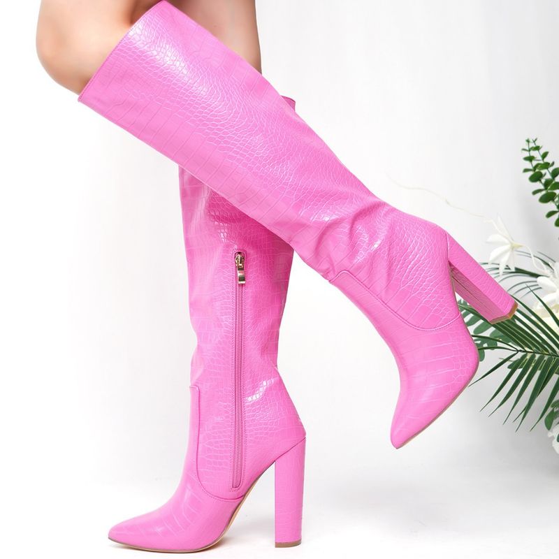 Novas botas altas e longas com padrão de pedra na altura do joelho para primavera e inverno_voghion.com
