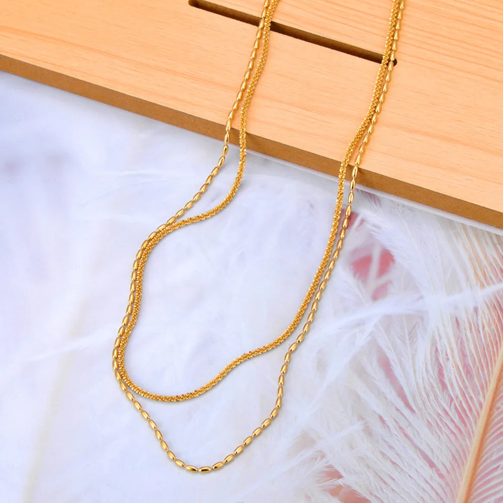 Correntes FlyMango 316L Aço Inoxidável Dupla Camada Corrente Gargantilhas Colar Para Mulheres Banhado A Ouro Hipérbole Colar Moda_voghion.com