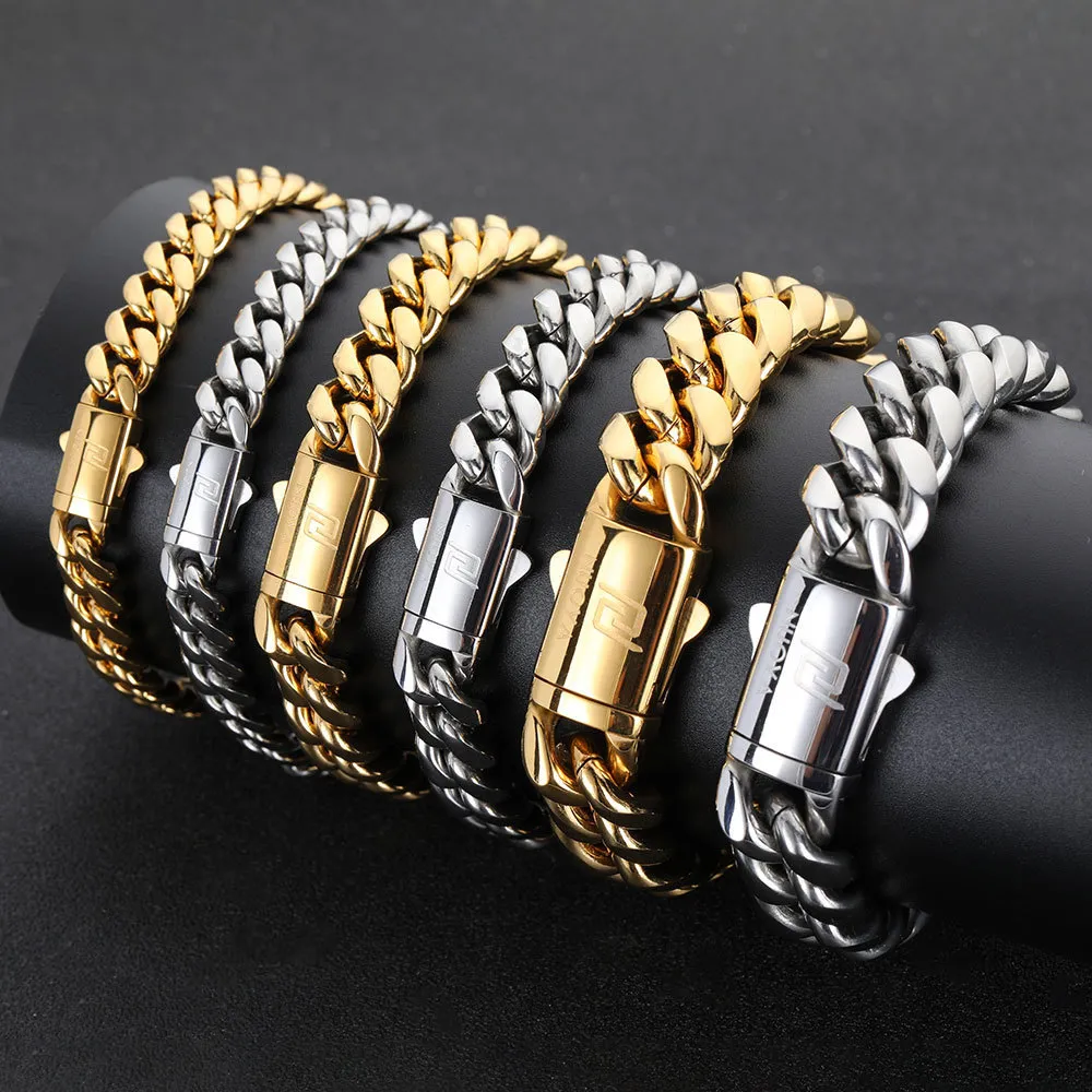 Charm Bracelets Hip Hop Rock Jewelry Free Custom Name Gold Plated Miami Cuban Link Chain Stainless Steel Bracelet For_voghion.com
