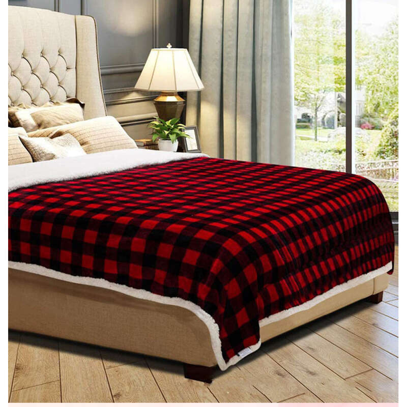 Facecloth Double Layer Classic Red And Black Plaid Printed Lamb Plush Car Nap Blanket_voghion.com