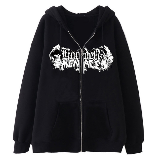 Herrenbekleidung: Sweatshirts mit dunklem Totenkopf-Skelett für Männer und Frauen, Hoodies, Gothic-Paare, Harajuku-Sweatshirts mit großem Metallreißverschluss_voghion.com