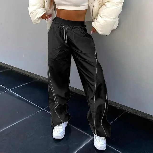Heißer verkauf Schwarz für Frauen Mode Weiß Gerade Breite Bein Hosen Damen Lose Lange Weibliche Y2K Cargo Hosen Sommer Streetwear_voghion.com