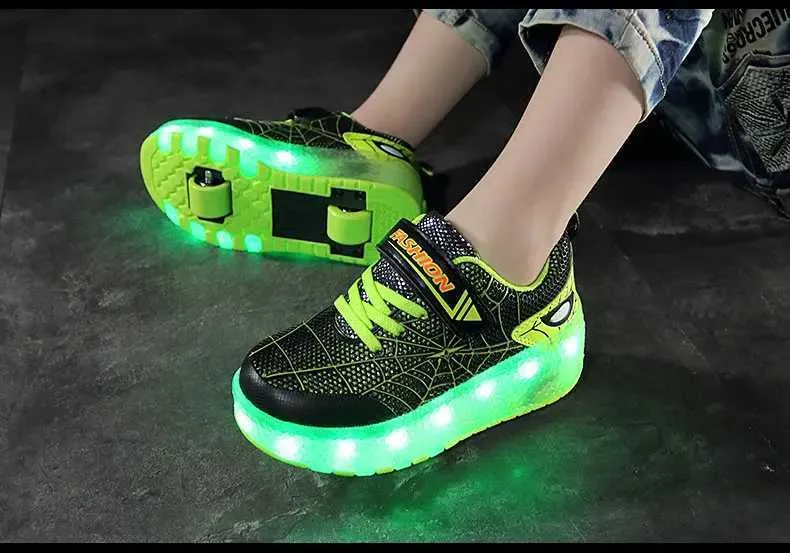 Çocuk Spor Ayakkabıları Örümcek Karikatür Örgü Usb Şarj Işıklı Açık Hava Spor Patenleri Çocuk Paten Erkek Kız Rahat Ayakkabılar_voghion.com