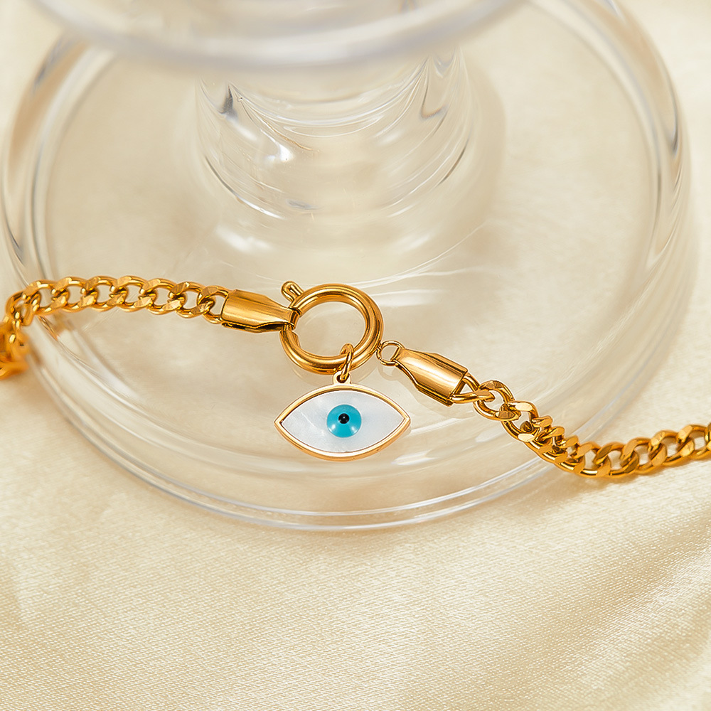 Elegante bracciale da donna in acciaio inossidabile con ciondolo occhio del diavolo in acciaio al titanio_voghion.com