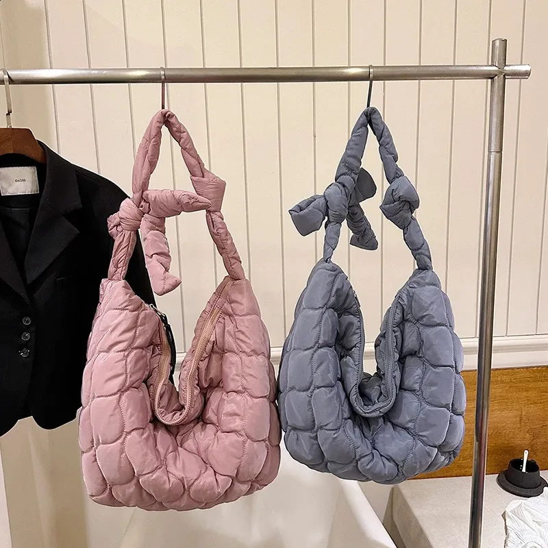 14barevná nylonová prošívaná taška s uzlovým ramenním popruhem, kabelka, velká kapacita, crossbody taška, dámské psaníčka 240823_voghion.com