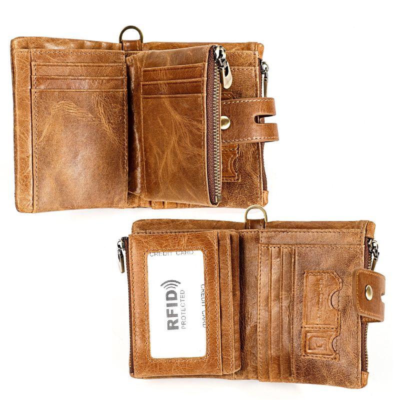 Neue männer echte RFID crazy horse leder zipper frauen retro multifunktionale kurze brieftasche_voghion.com