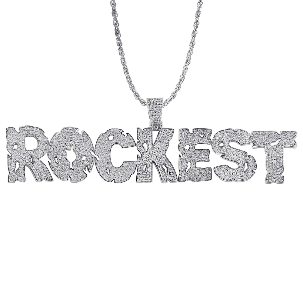 New personalized Diamond A-Z Initial Letter Custom Name Pendant Necklace Iced Out CZ Gold Plated Hiphop DIY Jewelry for_voghion.com