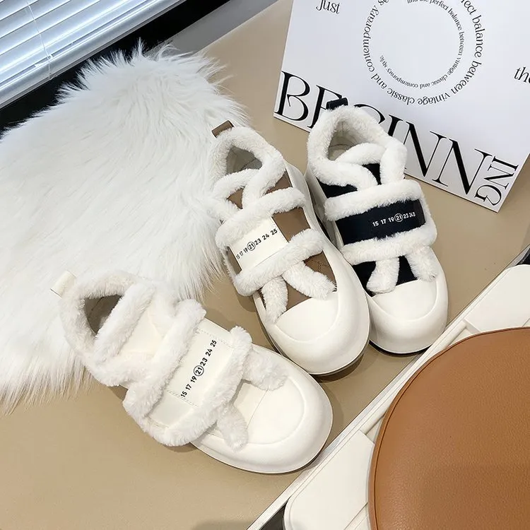 Genuine Leather Thick Cute With Sponge Sole And Plush Ing For Warmth Comfort Fashionable Casual Board Shoes_voghion.com