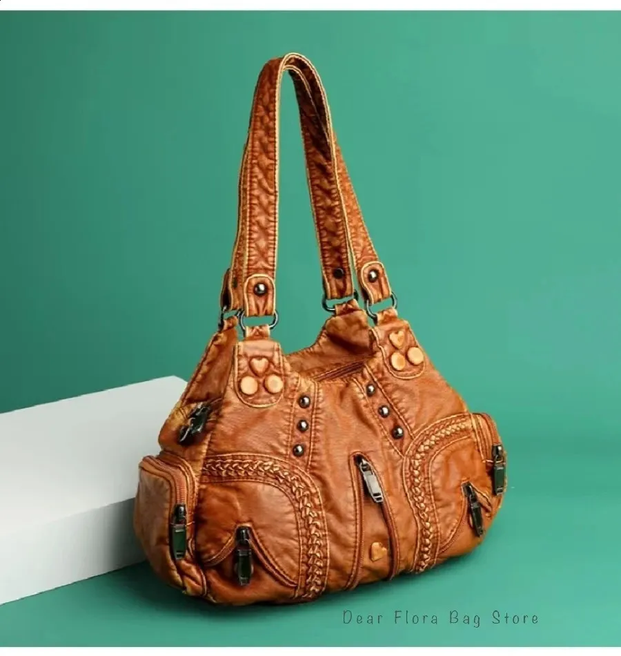 Y2K Donna Vintage Punk Spalla Goth Moda Grande Capacità Borsa Tote Morbida Pelle PU Borsa Rivetto Moto Crossbody_voghion.com