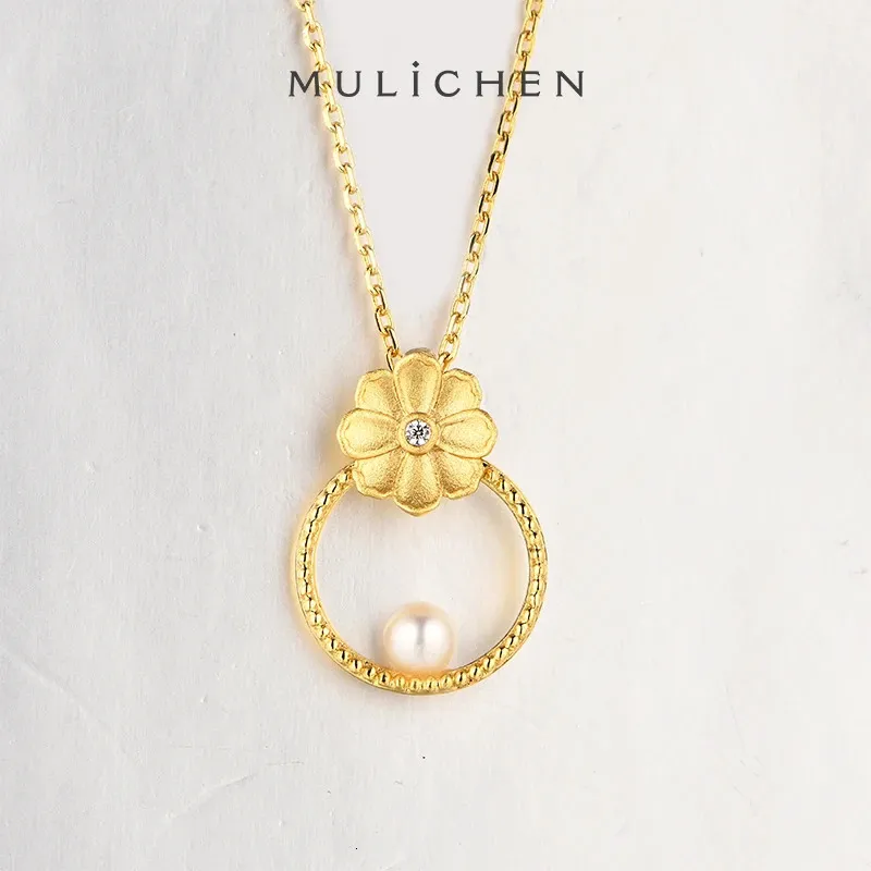 MULICHEN 4mm natürliche Süßwasserperle Anhänger Set Sterling Silber plattiert mit K Gold in Halskette für Frauen 240119_voghion.com
