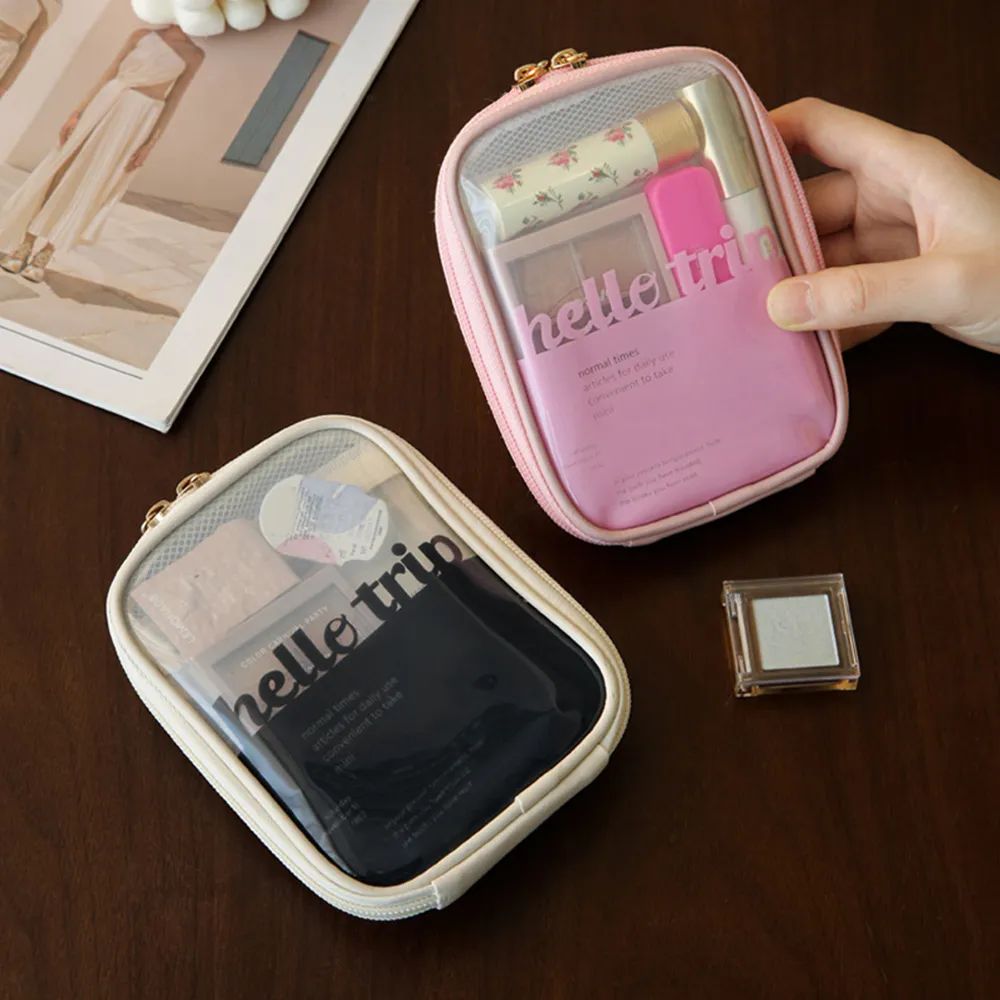 Mini trousse de voyage transparente Portbale, petite trousse de maquillage mignonne, trousse de toilette à fermeture éclair, pochette de rangement pour femmes_voghion.com