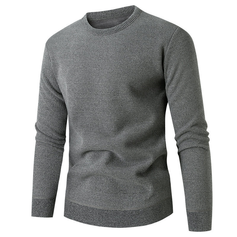 2023 New Youth Autumn Winter Men's Round Neck Solid Color Bottoming Warm and Coldproof Casual Knitted Sweater for Men_voghion.com