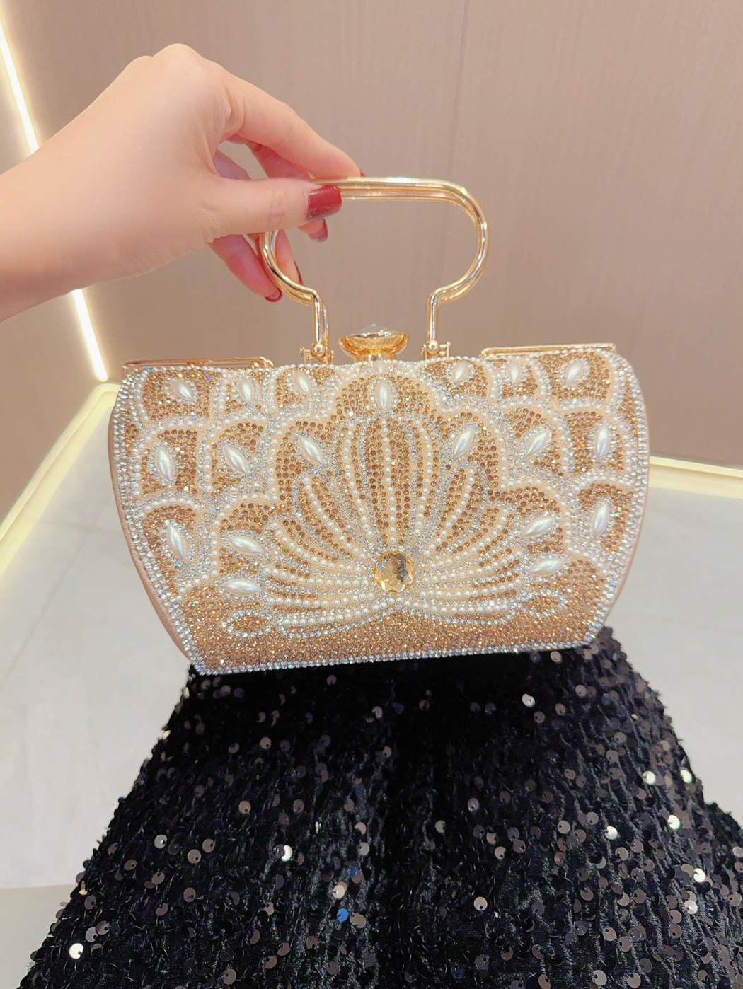 Nouveau sac à main de mariage d'équipe de barre avec le sac de Banquet de bandoulière incrusté de diamant_voghion.com