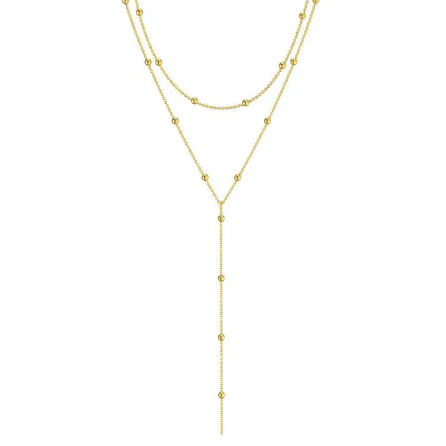 Moda Moda Oro Colore Doppio Strato Lunga Catena Collane Goccia per Le Donne Semplice Metallo Geometrico Perlina Nappa Collana Choker_voghion.com