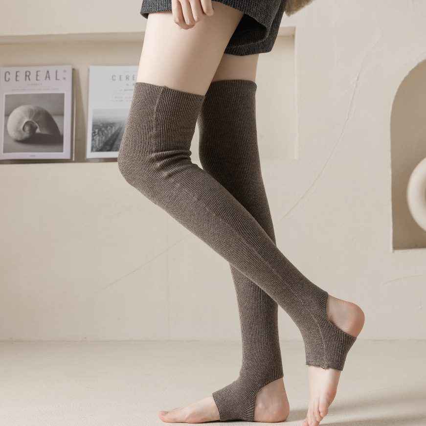 Wool cashmere yoga socks leg warmers foot thin vertical bar solid color simple warm foot cover autumn and winter_voghion.com