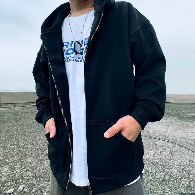 Fat plus size hooded jacket women with the same zipper hoodie, loose thin, casual spring and autumn for men_voghion.com