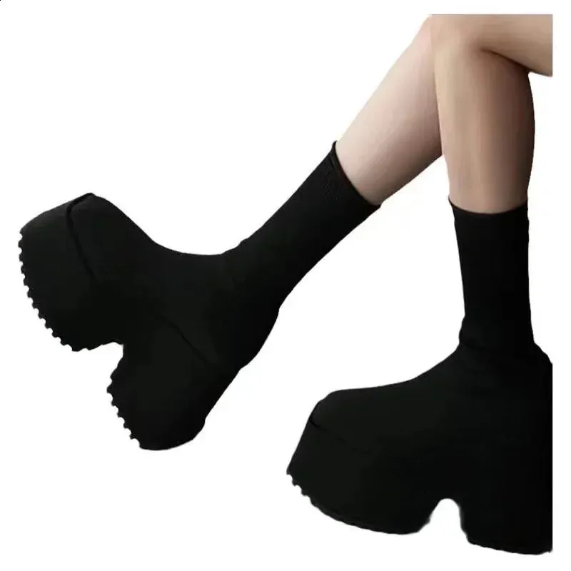 Sock Woman Hided Female Casual Shoes Autumn Wedge Lady Knitting Short Ankle Boots Platform 11 CM 240826_voghion.com