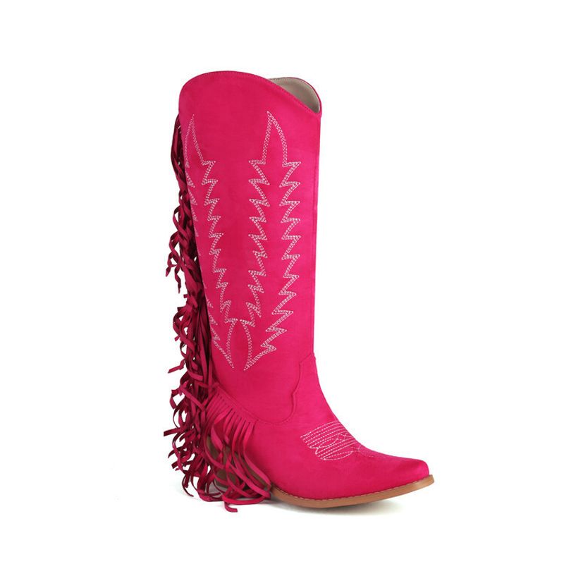 Spring new pointy rose red V-mouth boots_voghion.com